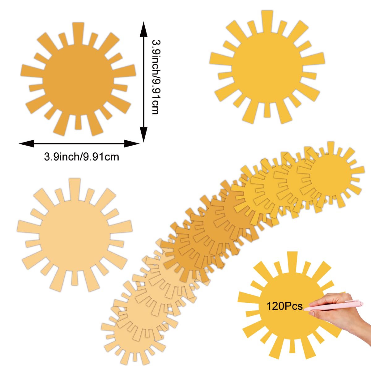 120 Pcs Sun Cutouts Card 3.9 x 3.9 inch First Trip Around The Sun Positive Affirmations Bulletin Board Sun Shape Paper Cuts Retro Party Baby Shower Wall Decorations Classroom Bulletin Board Supplies - Image 2