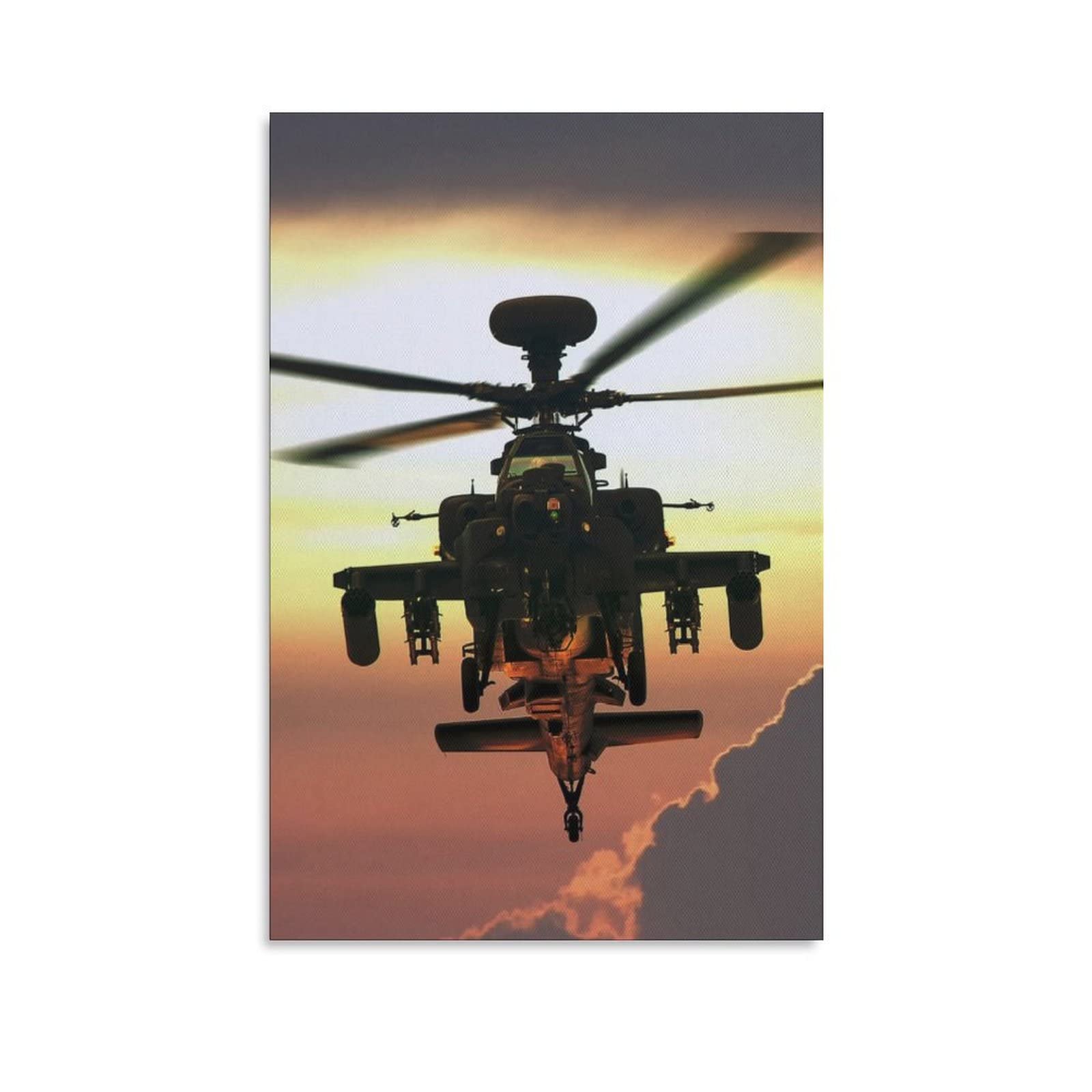 BHCRN Military AH-64 Apache Attack Helicopter Sunset 29 Canvas Poster Wall Art Decor Print Picture Paintings for Living Room Bedroom Decoration 16x24inchs(40x60cm)