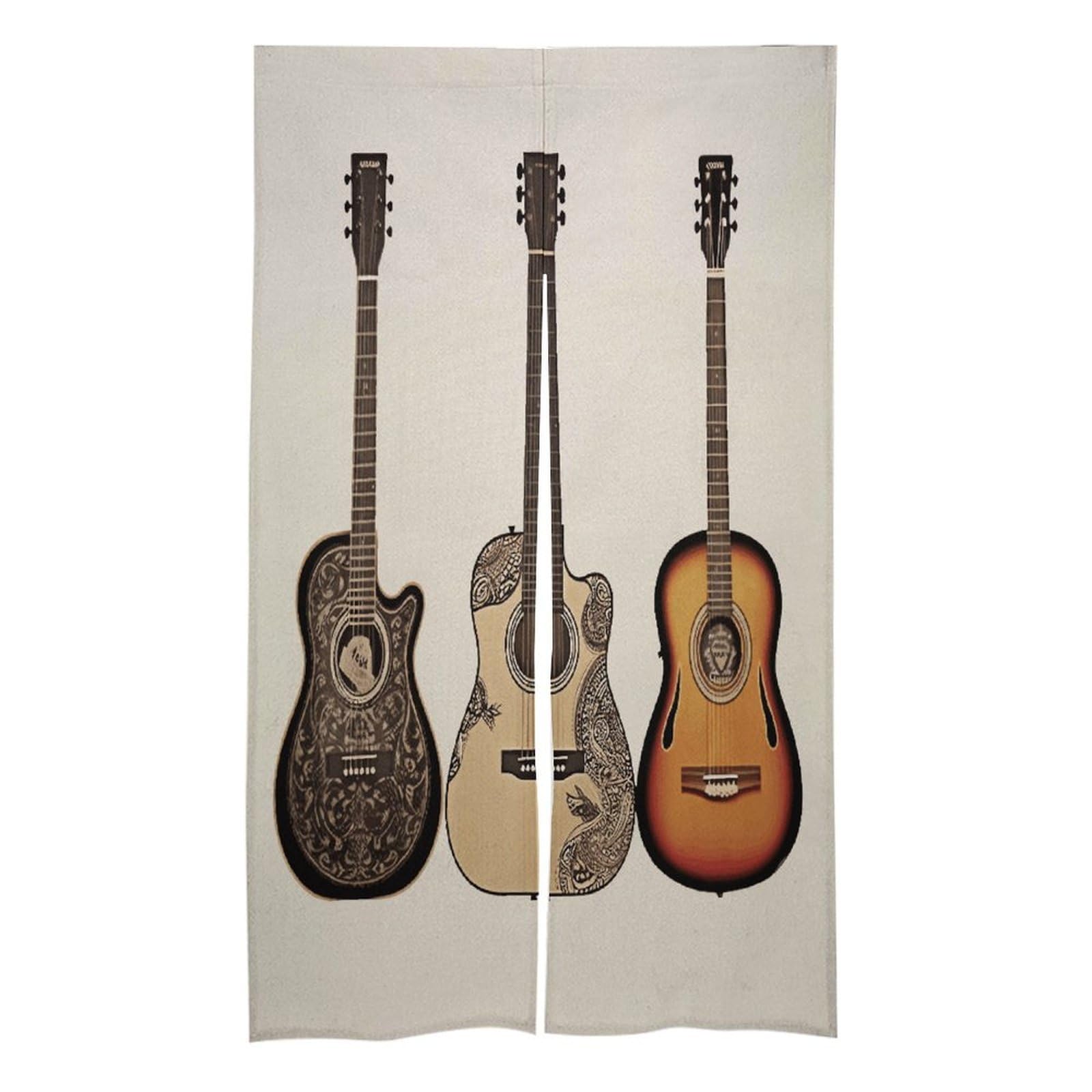 FekiLoot Guitar Door Curtain for Doorway Privacy French Style Theme Blackout Curtain Splice Thermal Insulated Door Cover Rustic Room Divider Home Decoration 17W X 57L in