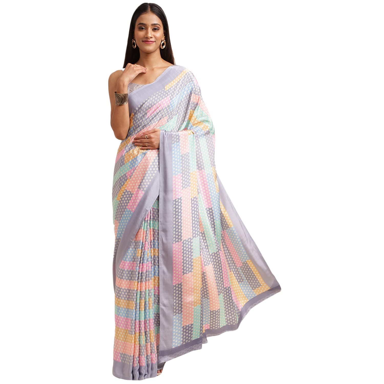 ASHWATH Fancy Design Casual Regular Wear Crepe Material Silk Saree/Sari With Blouse Piece For Women & Girls (Orange), Orange, One Size