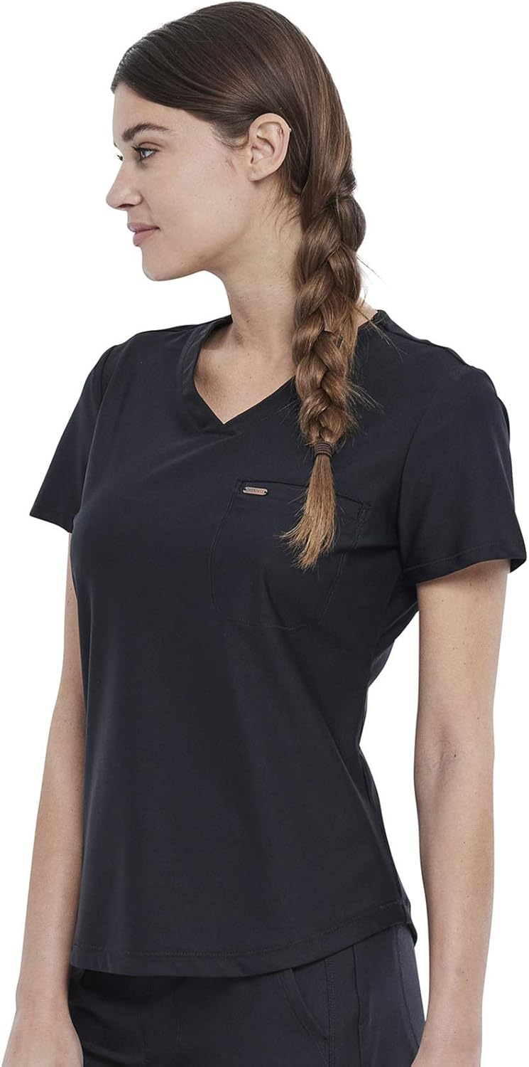 Cherokee Scrubs for Women V-Neck Top – Tuckable Contemporary Fit Top, Stretch Knit, Moisture-Wicking, Shirttail Hem - CK819 - Image 2