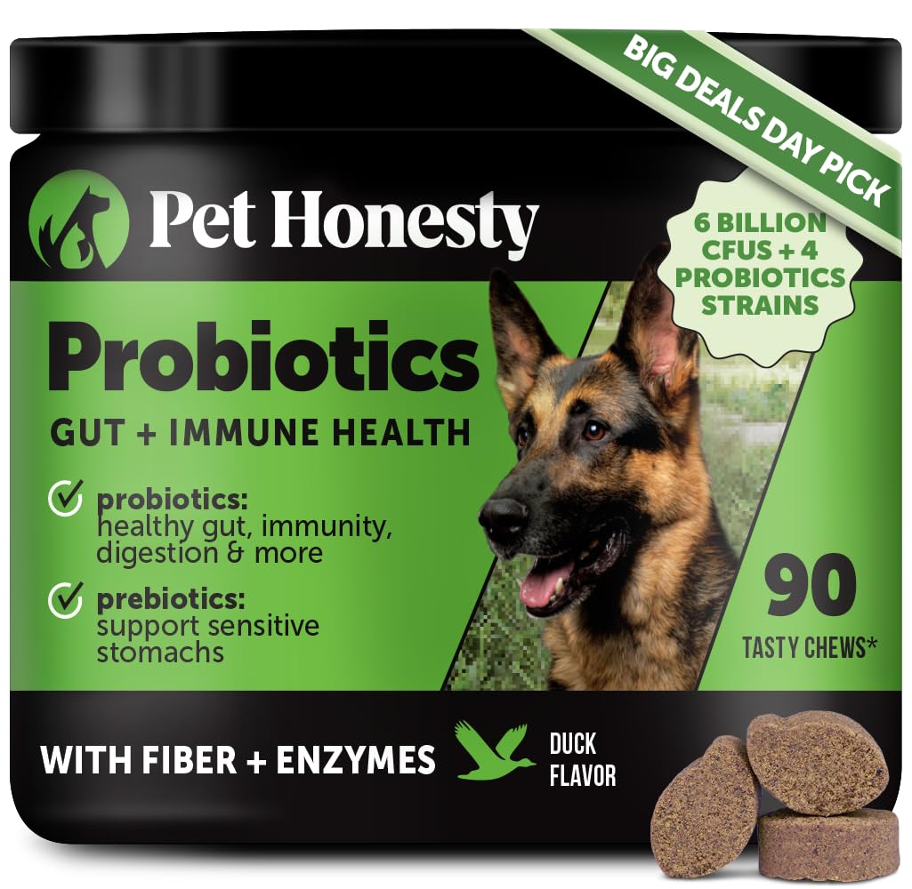 Pet Honesty Probiotics for Dogs, 90 All-Natural Advanced Dog Probiotics Chews with Prebiotics, Relieves Dog Diarrhea and Constipation, Improves Digestion, Allergy, Hot Spots, Immunity & Health (Duck)