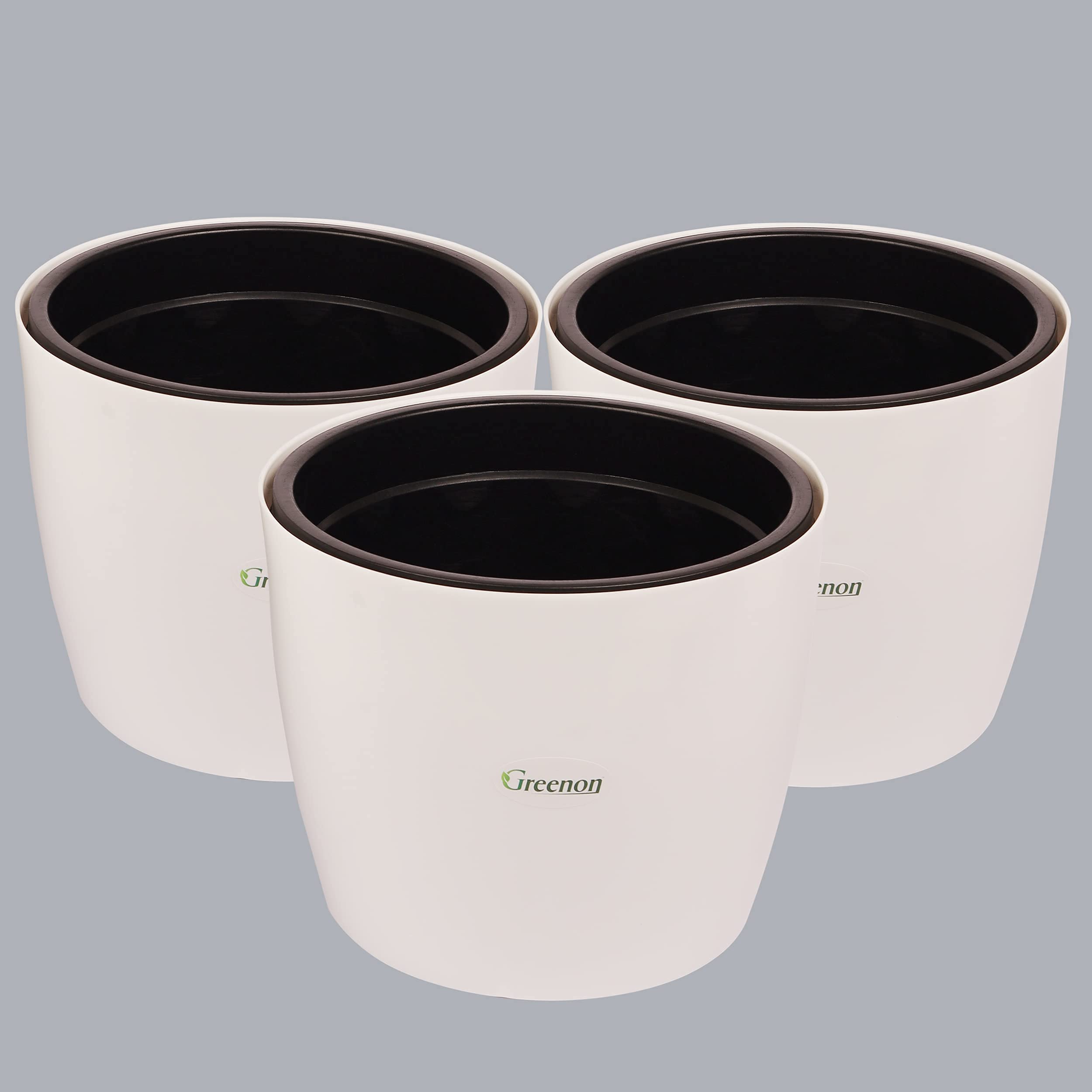 Buy GREENON 10 Inch Self Water Pot Pack of 3 (6 Pots) White Outer and