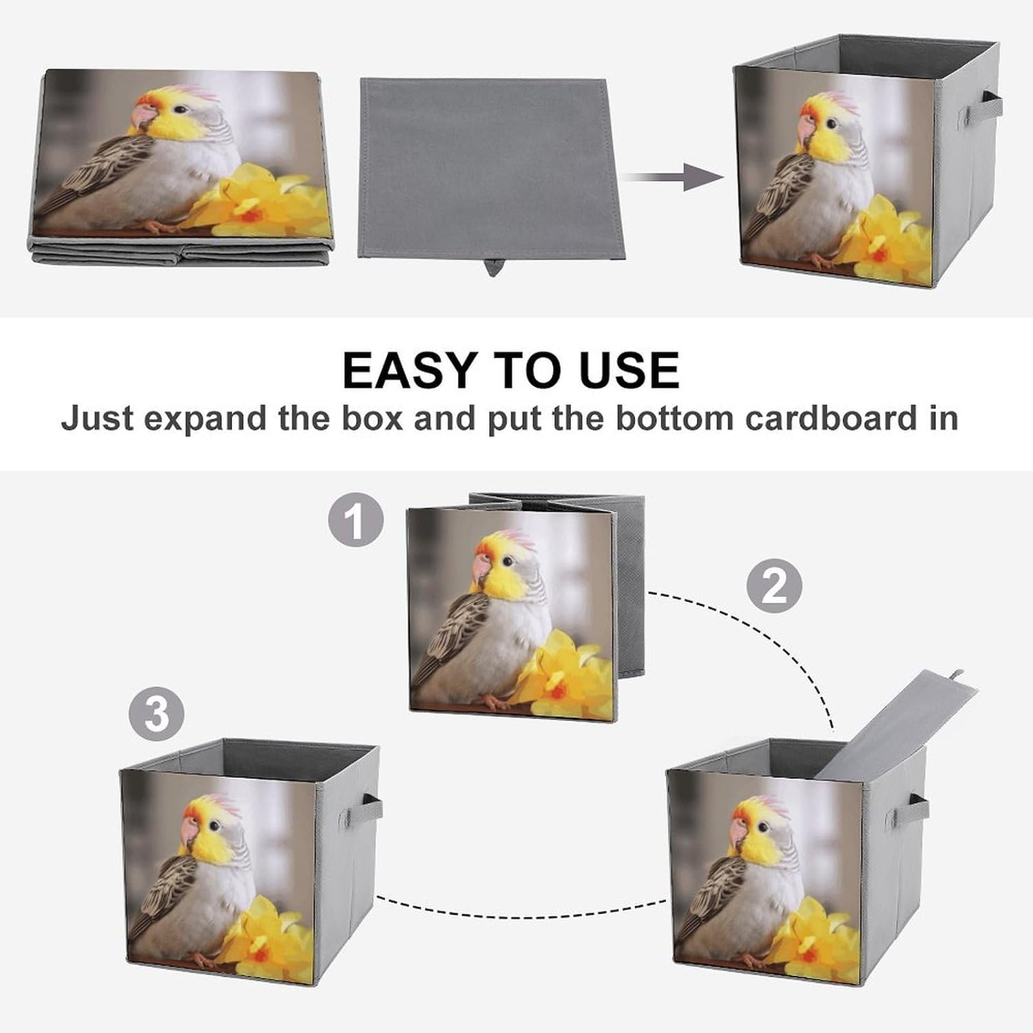 Folding Storage Bins Oxford Fabric Clothes Storage Boxes with Handles | Cute Cockatiel Cube Organizer, Easy to Store, Multi Functional Cube Storage Organizer for Office Bedroom