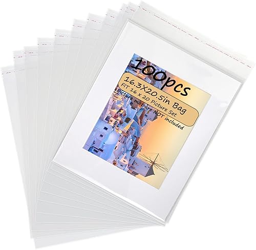 Paquete de 100 bolsas de plástico transparentes de 16 13 x 20 12 pulgadas, bolsa de almacenamiento OPP para marcos de fotos de 16 x 20 pulgadas,