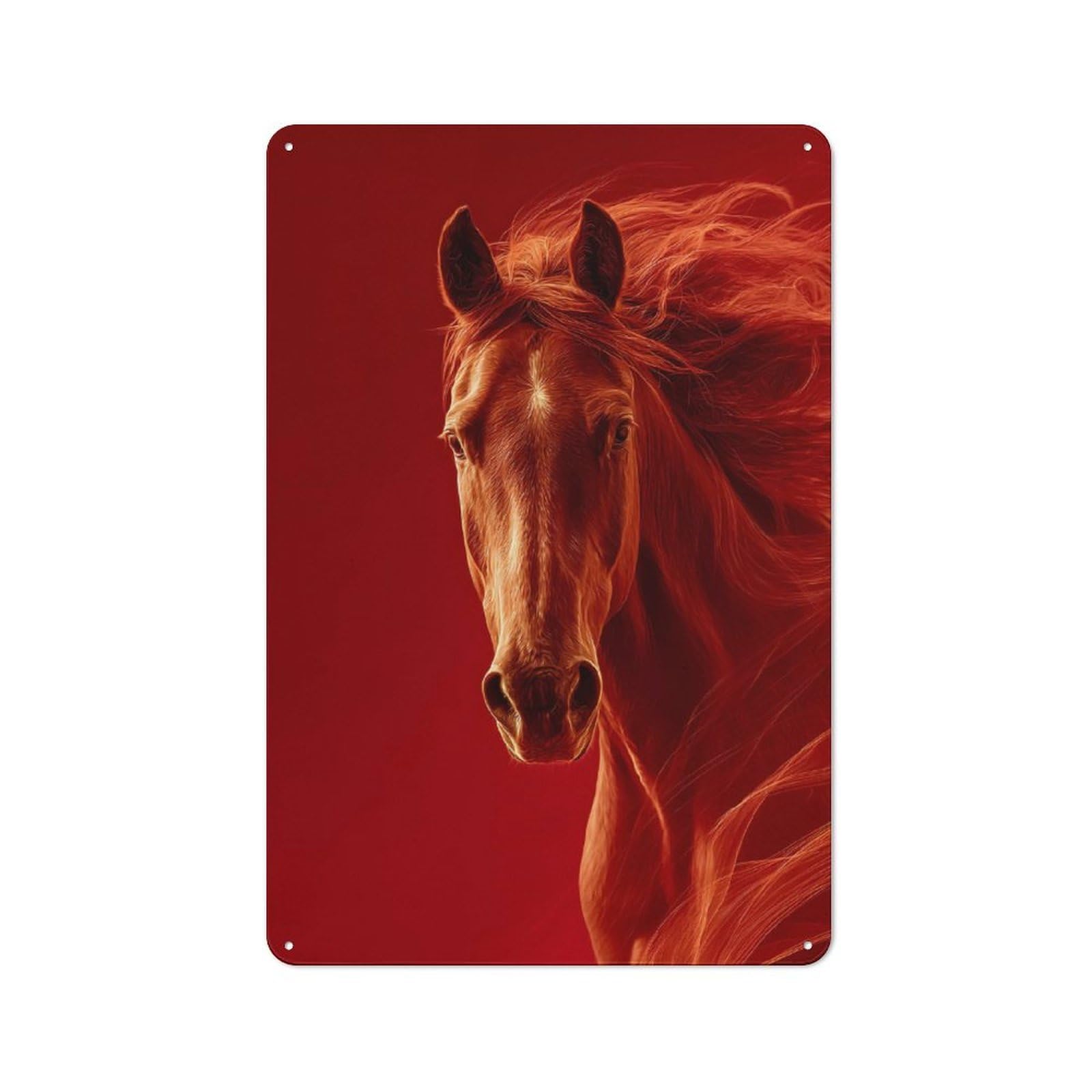 Junmoney Style-16 Red Horse Portrait Rustic Metal Sign 30X20cm For Hobby Room Or Studio, Suited To Hobby Room Decor Fans