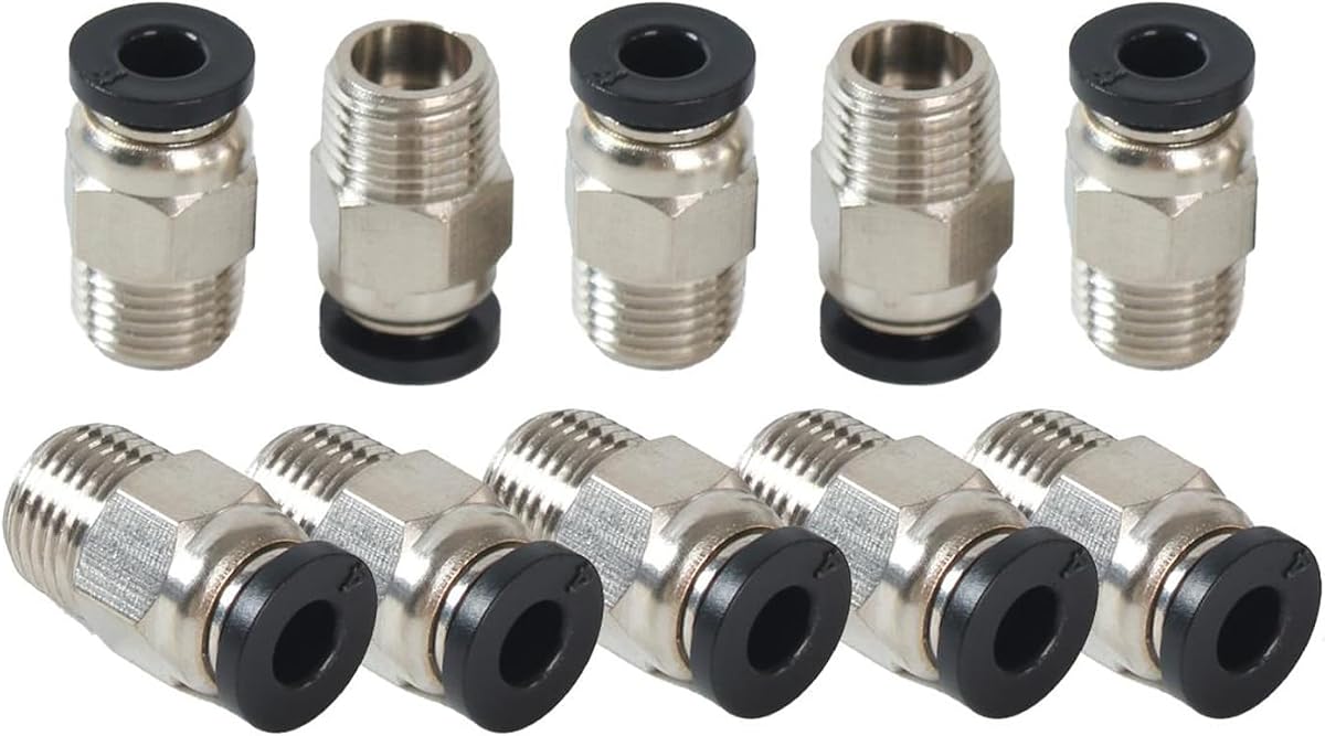10PCS PC4-M10 Bowden Tube Coupler Male Straight PTFE Tube Push Pneumatic Connector Fitting for E3D-V6 Bowden Extruder Hotend Couplers for Ender 3 v2 Ender 3 Pro CR10 Mega Chiron filament connector