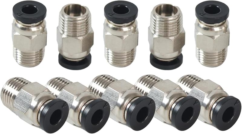 10PCS PC4-M10 Bowden Tube Coupler Male Straight PTFE Tube Push Pneumatic Connector Fitting for E3D-V6 Bowden Extruder Hotend Couplers for Ender 3 v2 Ender 3 Pro CR10 Mega Chiron filament connector