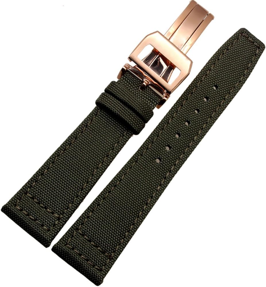 20mm 21mm 22mm Canvas Leather Watch Band Strap Fits For IWC PILOT'S WATCHES PORTUGIESER PORTOFINO FAMILY 21mm Green(Rose gold Buckle)