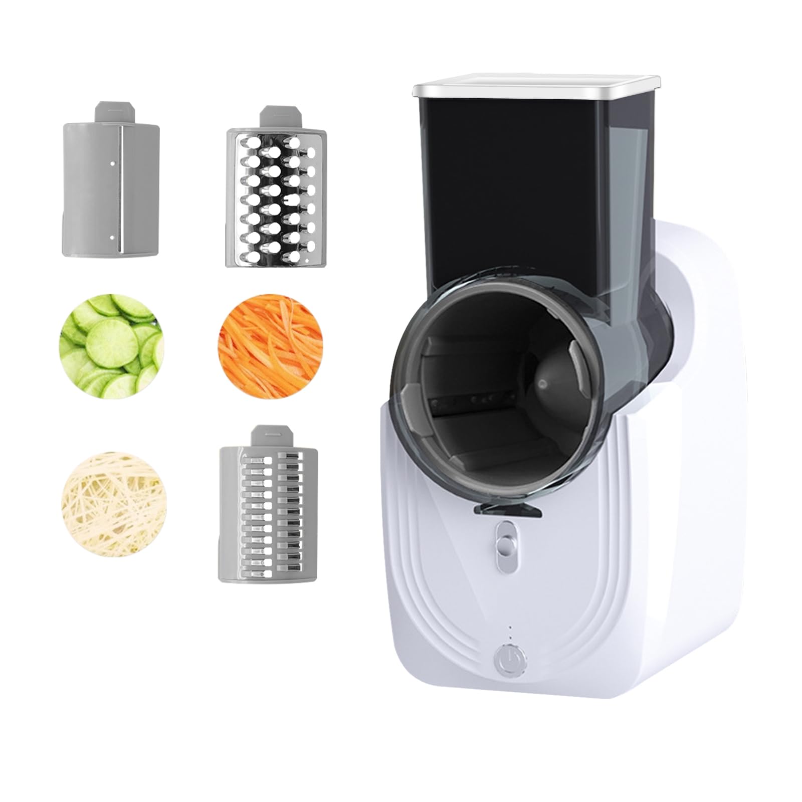 Grattugia elettrica per verdure, affettatrice per verdure con 3 lame diverse, 50 W, con scatola di stoccaggio, grattugia per frutta e verdura, cucina, ristorante (bianco)
