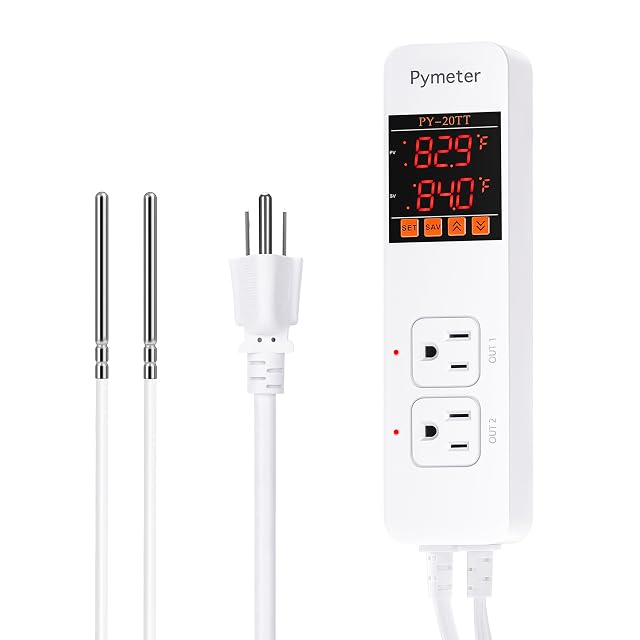 Digital Temperature Controller Dual Probe Reptile Thermostat Controlled Outlet for Terrarium Heat Mat Heating Pad Switch Cooling Fan