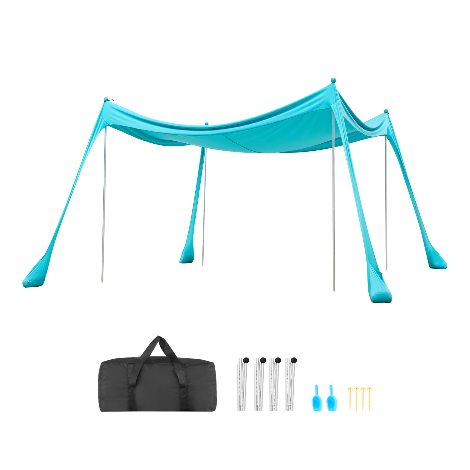 VEVOR Tienda de Playa Desplegable 3,0 x 3,0 m, Toldo de Playa Portátil, 2 m de Alto, Protección UPF 50+, 4 Polos con Sacos y Palas de Arena, Carpa Solar para Vacaciones Viajes Camping, Verde Turquesa