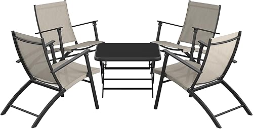 Miniatura 4 de COSCO Juego de charla plegable de 5 piezas, tamaño único, negrobeige