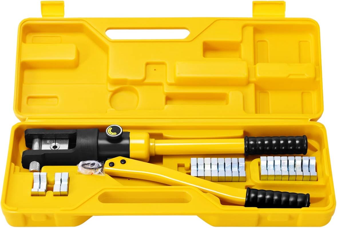 Goplus 16 Ton Hydraulic Crimping Tool, 6 AWG to 600 MCM Battery Cable Lug Terminal Wire Crimper Tool Kit w/ 11 Pairs of Dies