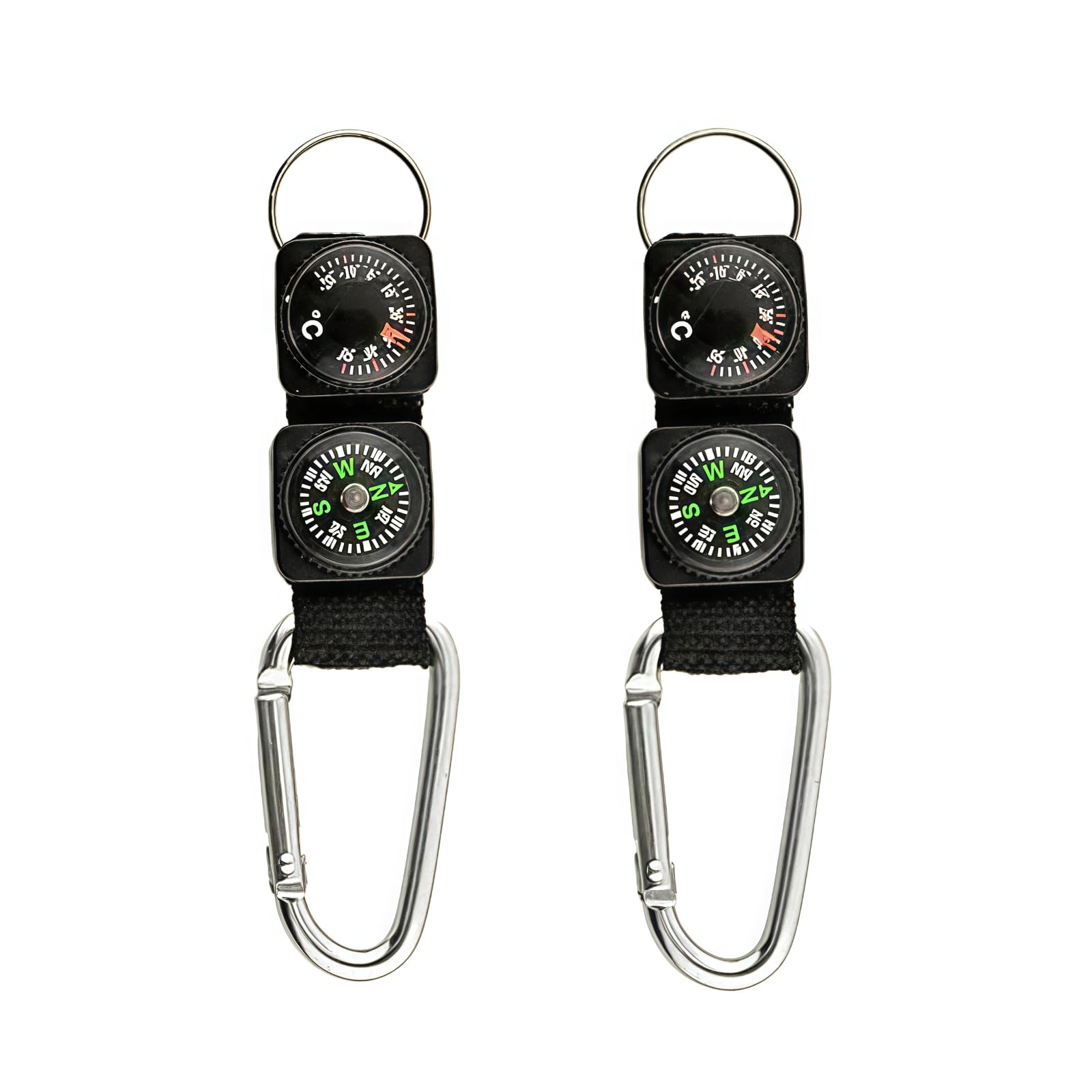 Muiltvoe 2Pcs Black Carabiner Key Chain Compass Thermometer Metal Camping Outdoor Gadgets Hiking Survival to Multifunctional Mountaineering Sports Outdoor Recreation Accessories