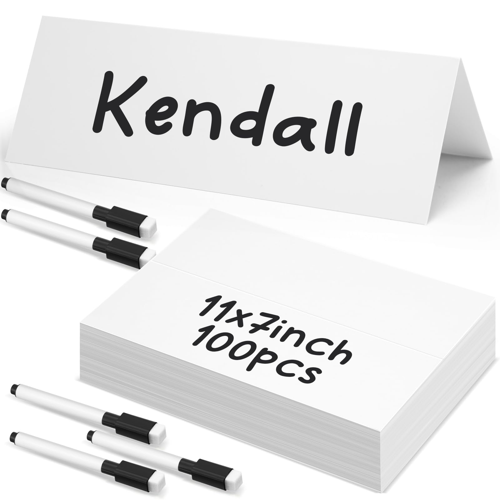 Seajan White 105 Pcs Dry Erase Tent Cards with 5 Black Markers Reusable Name Cards Classroom Table Name Sign School Tents Dry Erase Table Sign for Classroom Workplace Wedding (11" X 7")