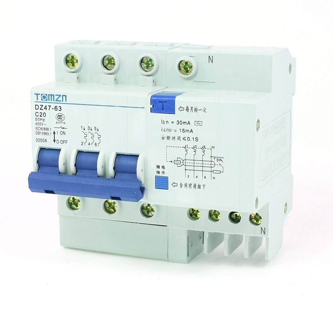 IEUMJNAT AC 400V 40A 3P+1N Overload Protection ELCB -Professional - Leakage Circuit Breaker