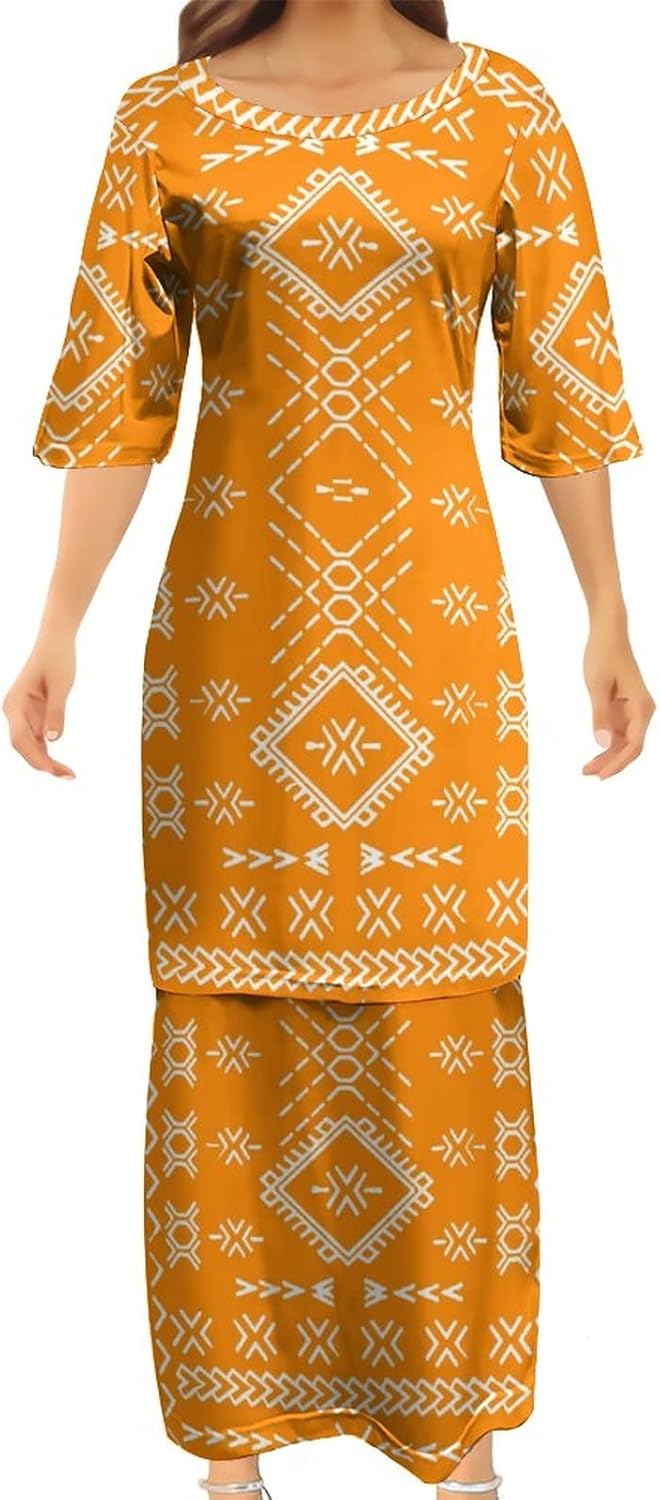 Samoan Puletasi Apparel Polynesian Tribal Tatau Pattern Print Ptaha Round Neck Womens Dresses