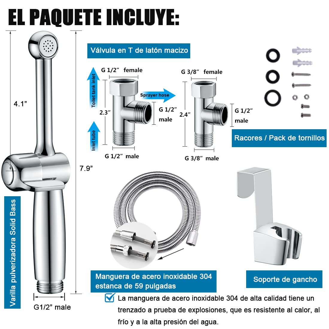 Kit de Pulverizador de Bidé de Mano Uvish Grifo Bidet Para wc Baño Douche, Kid Ass Wash, Higiene Personal, Cromo Sólido Latón