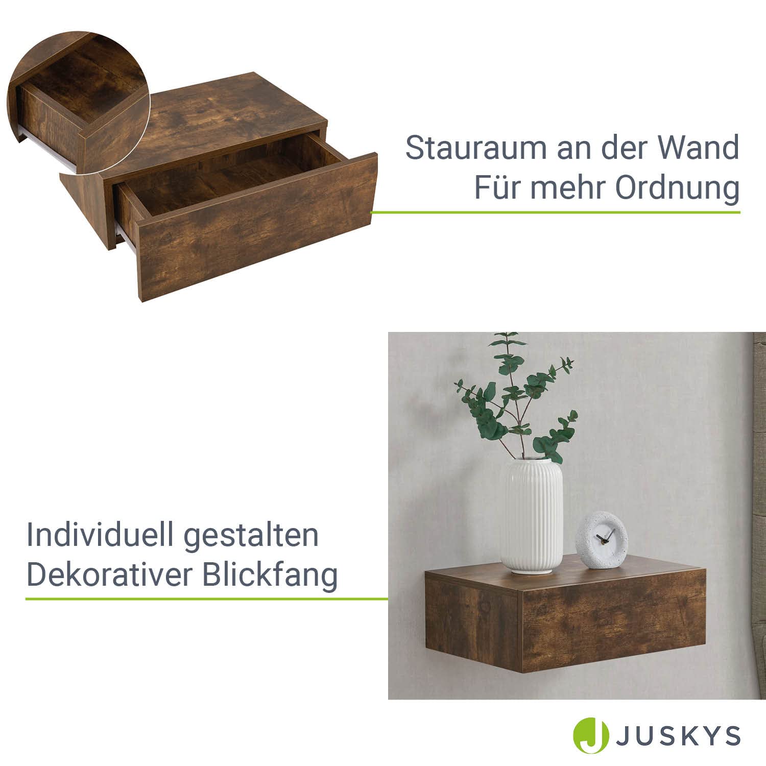 Juskys Wandkast nachtkastje hangend hout 40x29x30 cm BTH - 2 laden - wandmontage - nachtkastje stabiel - nachtkastje zwart Juskys Wandkast nachtkastje hangend hout 40x29x30 cm BTH - 2 laden - wandmontage - nachtkastje stabiel - nachtkastje zwart