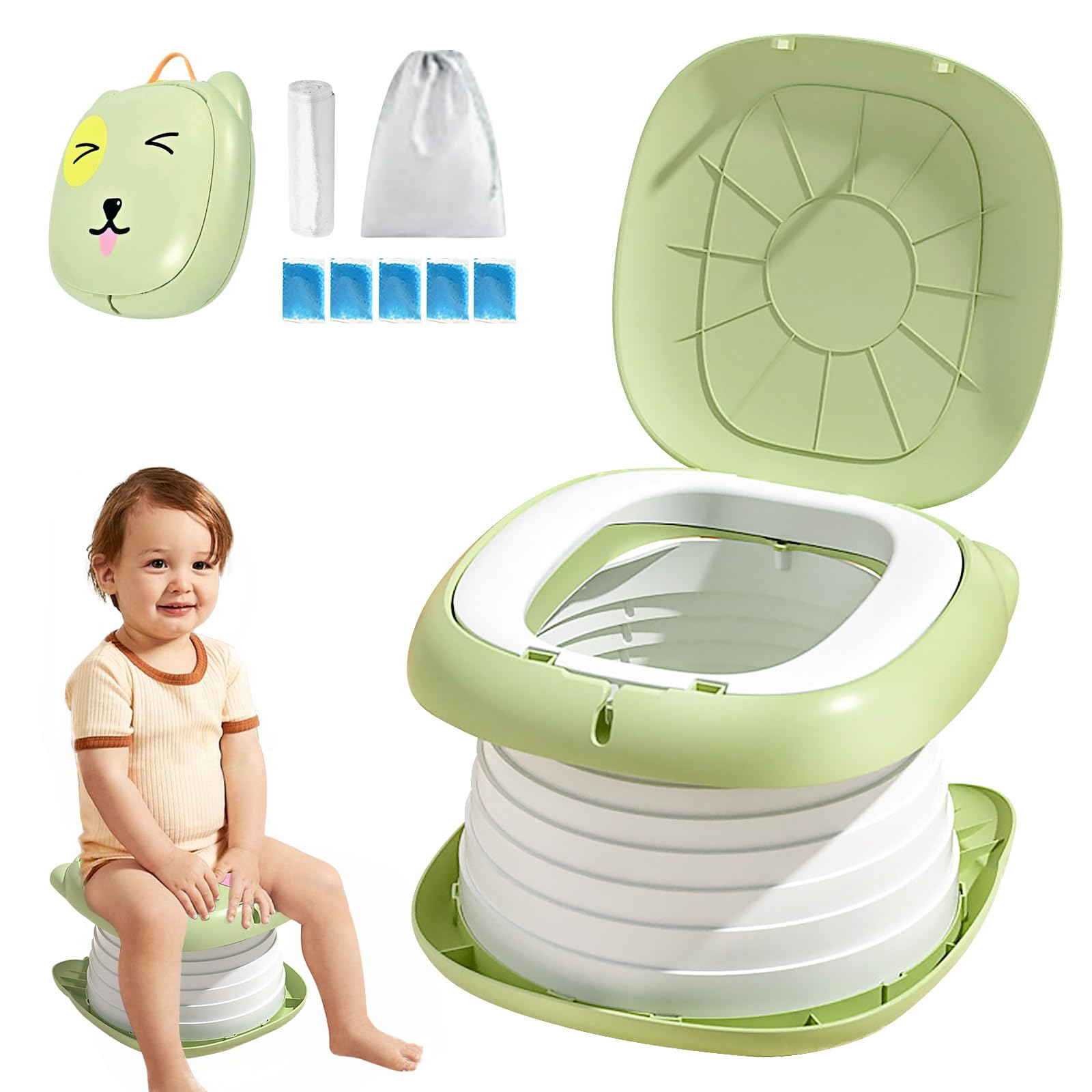 Sedile WC pieghevole per bambini, vasino da viaggio per auto, per esterni e interni, pratico per campeggio e viaggi, compatto e portatile, rosa (toilette pieghevole per bambini, verde)