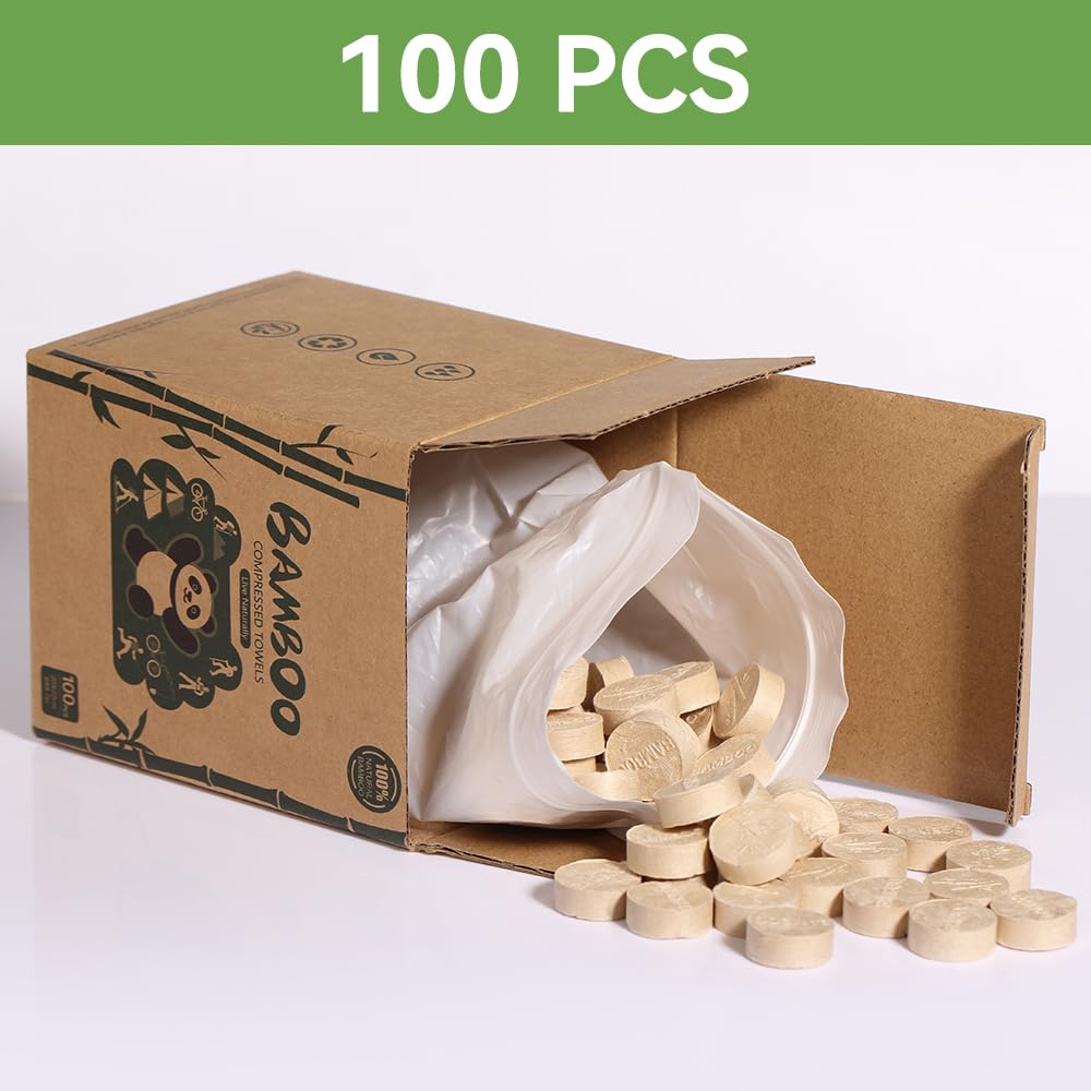 100 Stück Komprimierte Handtücher Bambus - Einweg Reise Handtuch Tabletten 20x22cm