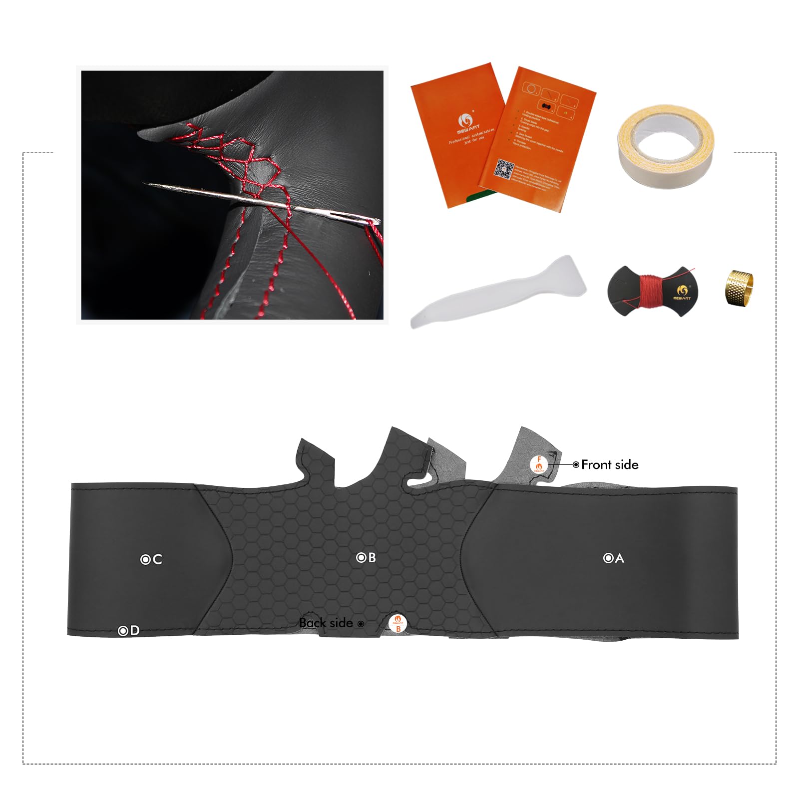 MEWANT Couvre-volant pour Mercedes-Benz Classe C/Classe CLA/Classe CLS/Classe E/Classe GLA/Classe GLC/Classe GLE/Classe GLS/Metris (W447) Housse de volant de voiture cousue à la main