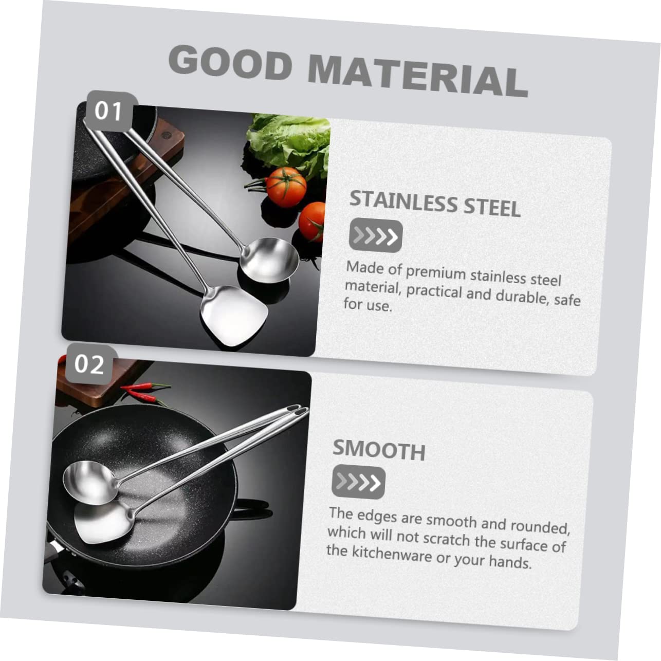 SOIMISS 2 Piezas espátula de acero inoxidable cocinando wok espátula antiadherente utensilios de cocina de acero inoxidable de cocina para cocinar casera Silver