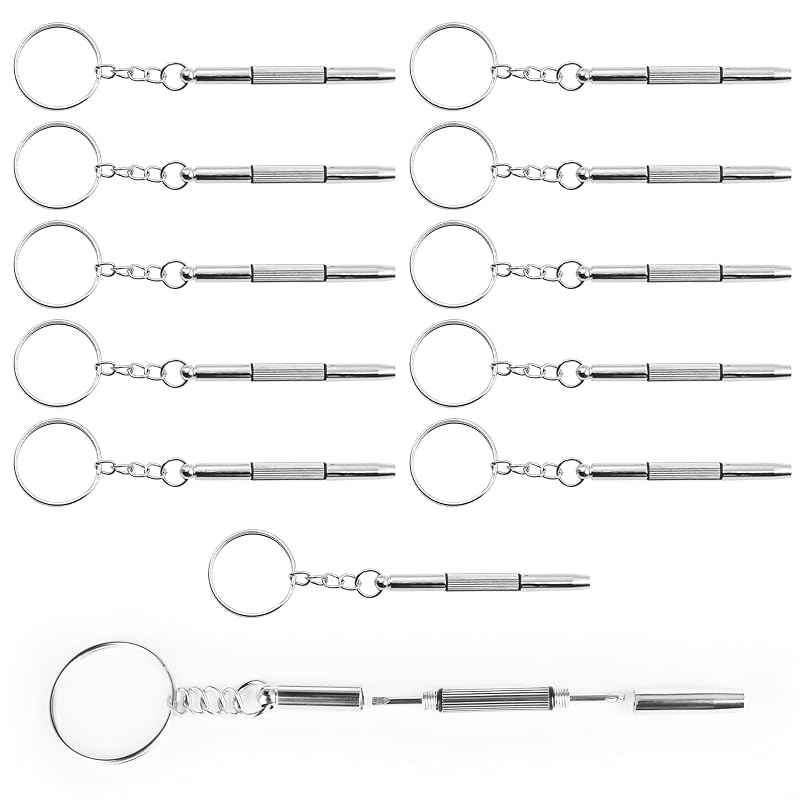 Kit com 12 Mini Chaves de Fenda para Óculos 3 em 1 AccEncyc com Chaveiro