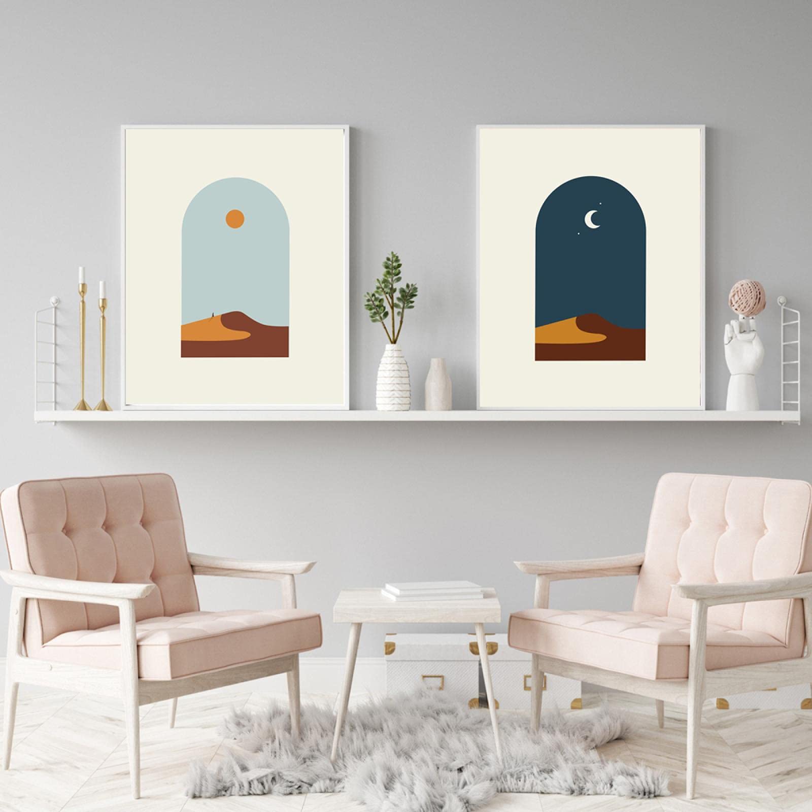 Désert Moderne Paysage Affiche Abstraite Toile Soleil Lune Grand Format 70x100cm x2