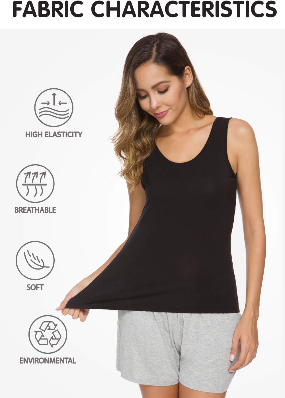 Le Nepho Womens Undershirt Tanks Scoop Neck Tank Tops for Women 4-Pack Black/White/Gray/Dark Blue S