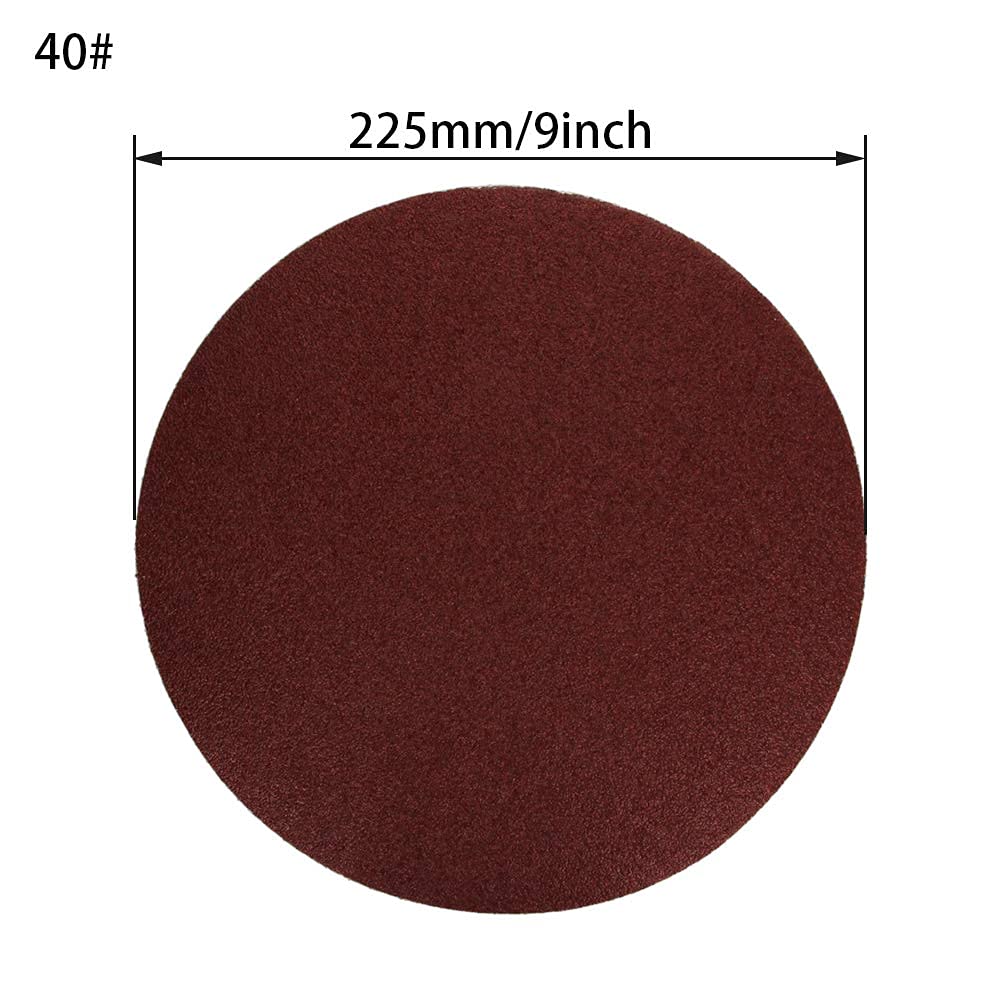 Jutagoss 9inch/225mm Sanding Discs 40 Grits Self Stick Adhesive Back Aluminum Oxide Sandpaper 10pcs