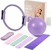 9pcs Pilates Equipment - At Home Pilates Kit for Women Includes 14” Pilates Ring with Dual Padded Handles - Small Pilates Ball - Highly Elastic Exercise Resistance Bands Pump & Grip Socks - Xmas Gift