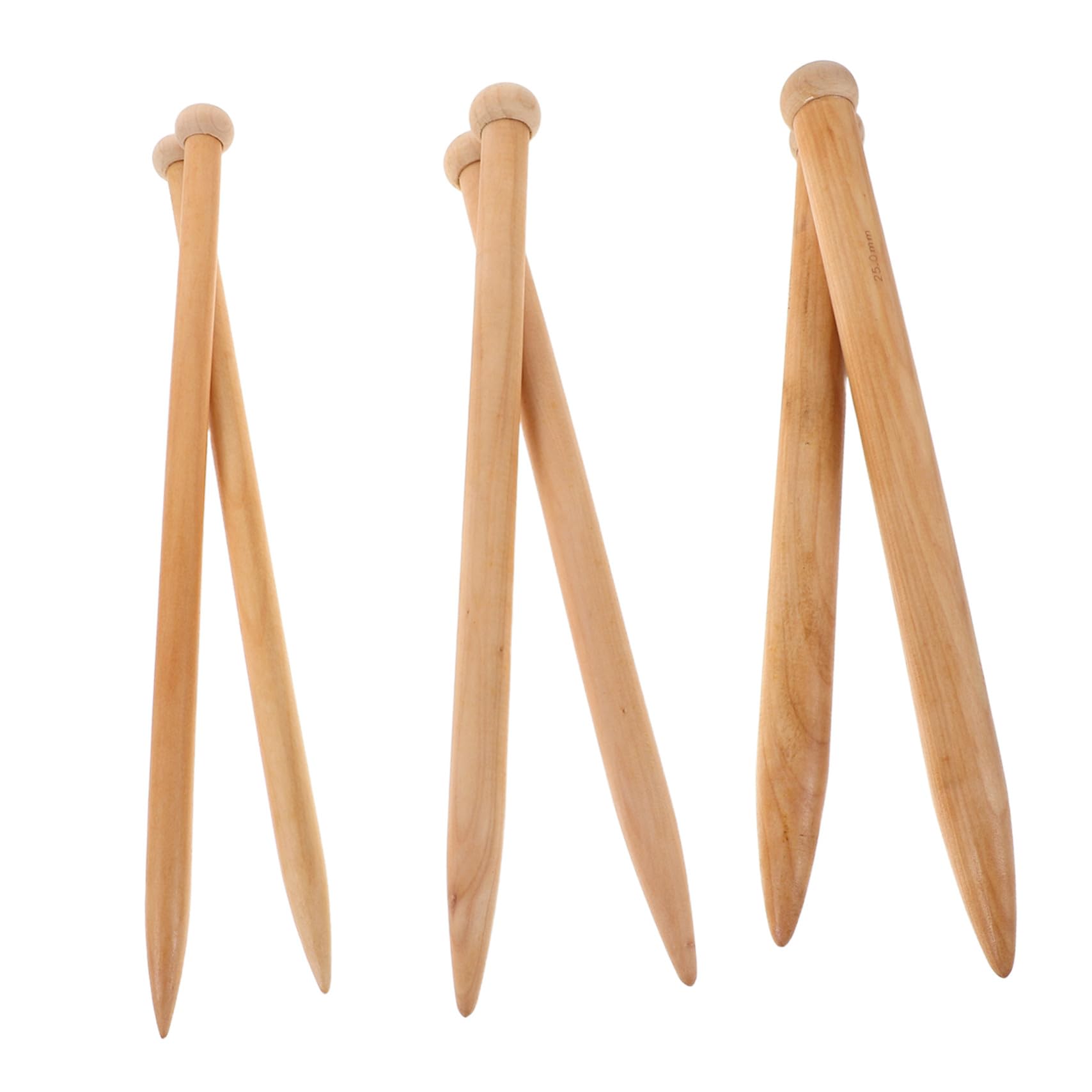 Agujas de Tejer Rectas de Madera Beige para Hilo Grueso, 6 Piezas