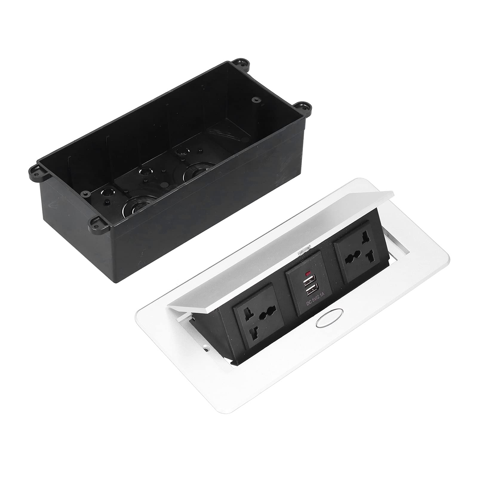 Presa Tavolo Pop-up, Presa Elettrica Pavimento per Alimentatore Doppio USB a 3 Fori, Pannello in Lega di Alluminio per Scrivania Ufficio, Livello di Protezione IP40,