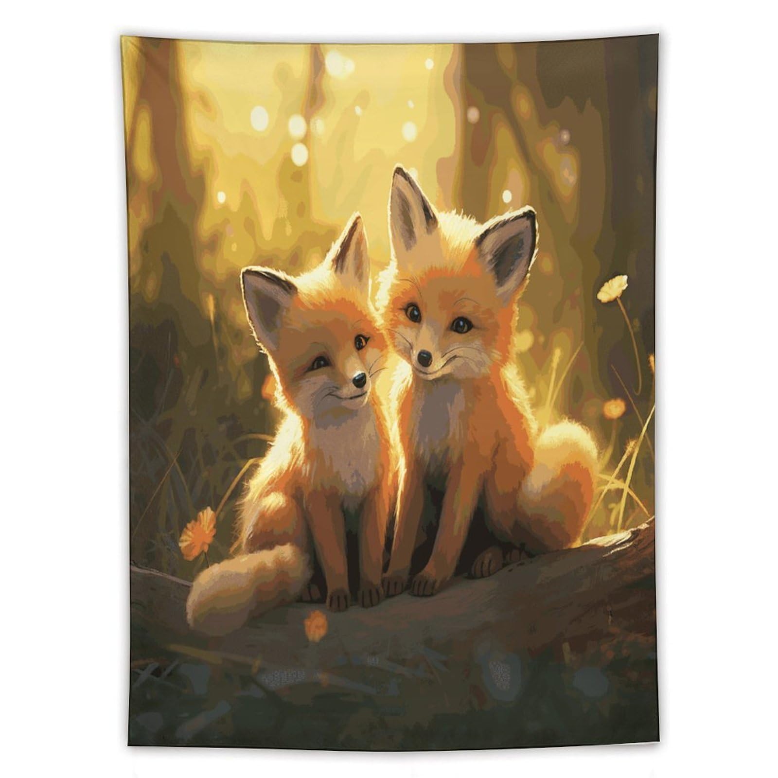 MUSM Cute Foxes Tapestry with Installation Kit Personalized Wall Tapestry Aesthetic Tapestries Backdrop Banner Wall Art Hanging Decor for Home Picnic Beach Blanket 60"x80"