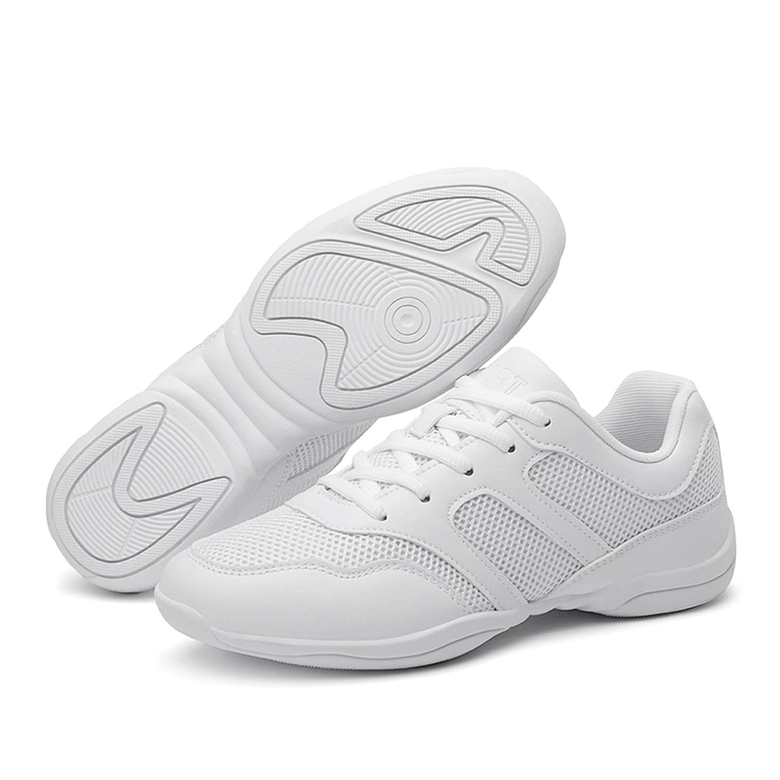 YUKTOPA Scarpe da cheerleading da donna, bianche, con lacci, scarpe da ginnastica aerobica, ginnastica, danza, scarpe sportive di squadra, bianco, 38.5 EU