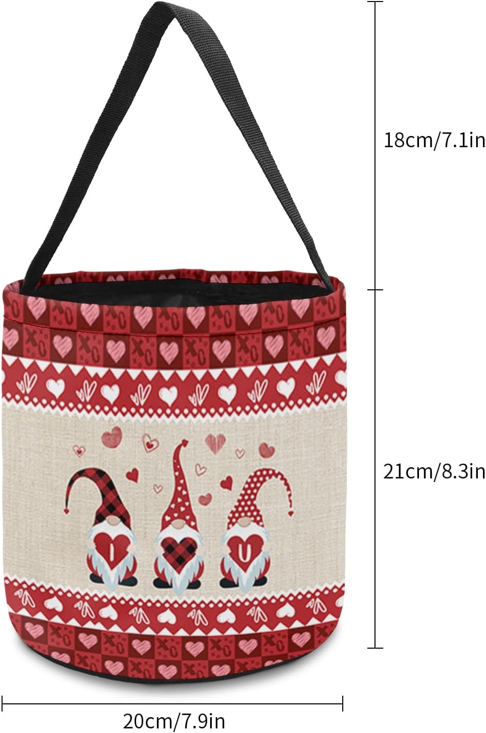 2 Pieces Halloween Trick or Treat Candy Bags,Valetine's Day Dwarfs with Love Heart Reusable Goody Bucket Collapsible Candy Tote Bag for Holiday Gift Basket Party Favor,Vintage Linen and Checkered