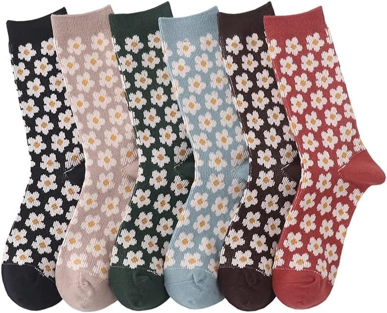 5 Pair Women Socks Spring Autumn Retro Men Couple Cotton Cute Little Flower Pattern Solid Color