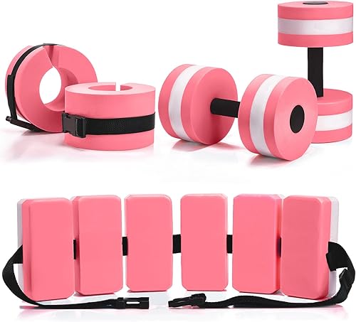 Miniatura 10 de Juego de 5 ejercicios acuáticos que incluye 2 pesas de natación en el tobillo, 2 mancuernas ligeras para ejercicio acuático y cinturón de natación,