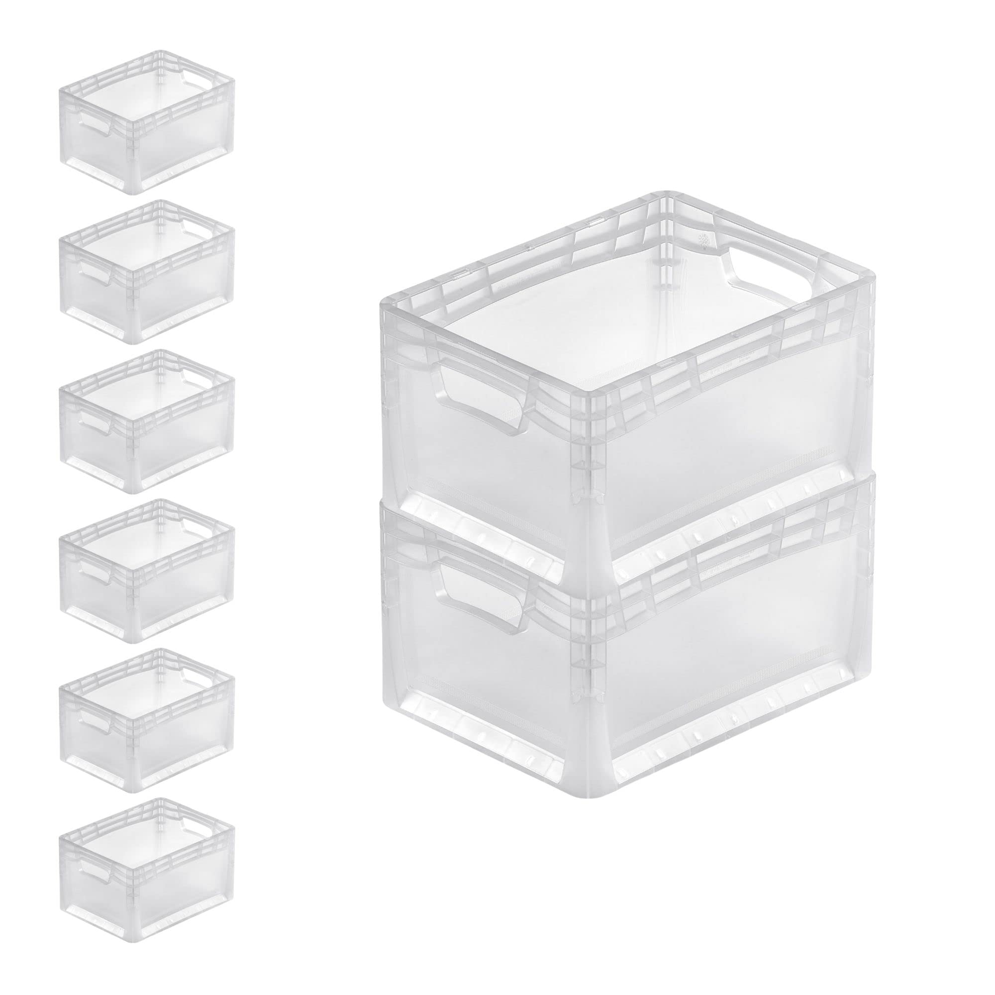 PROREGAL SuperSparSet 8x Transparenter Eurobehälter LightLine mit offenem Griff | HxBxT 22x30x40cm | 24 Liter | Eurobox, Transportbox, Transportbehälter, Stapelbehälter
