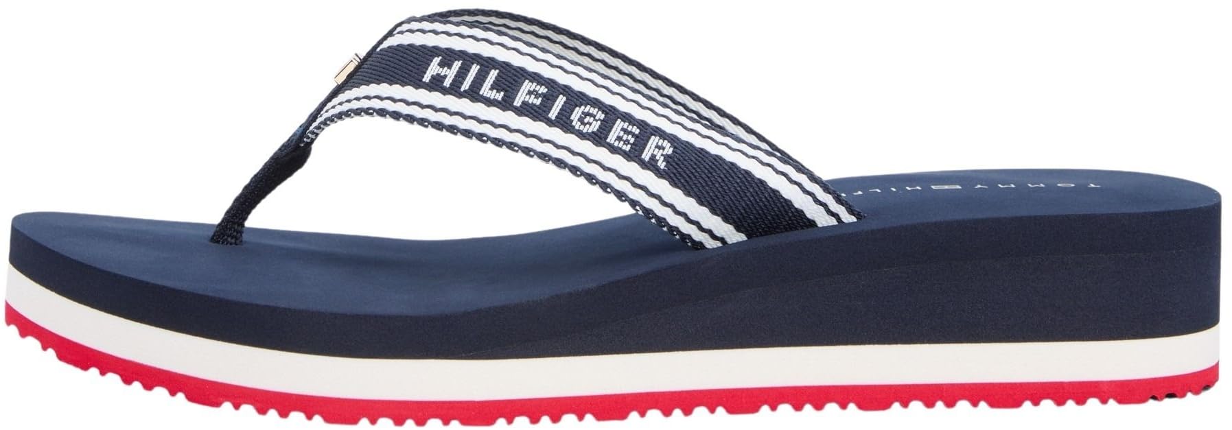 Tommy Hilfiger Women's Rwb Webbing Strap Signature Wedge Flip-Flops