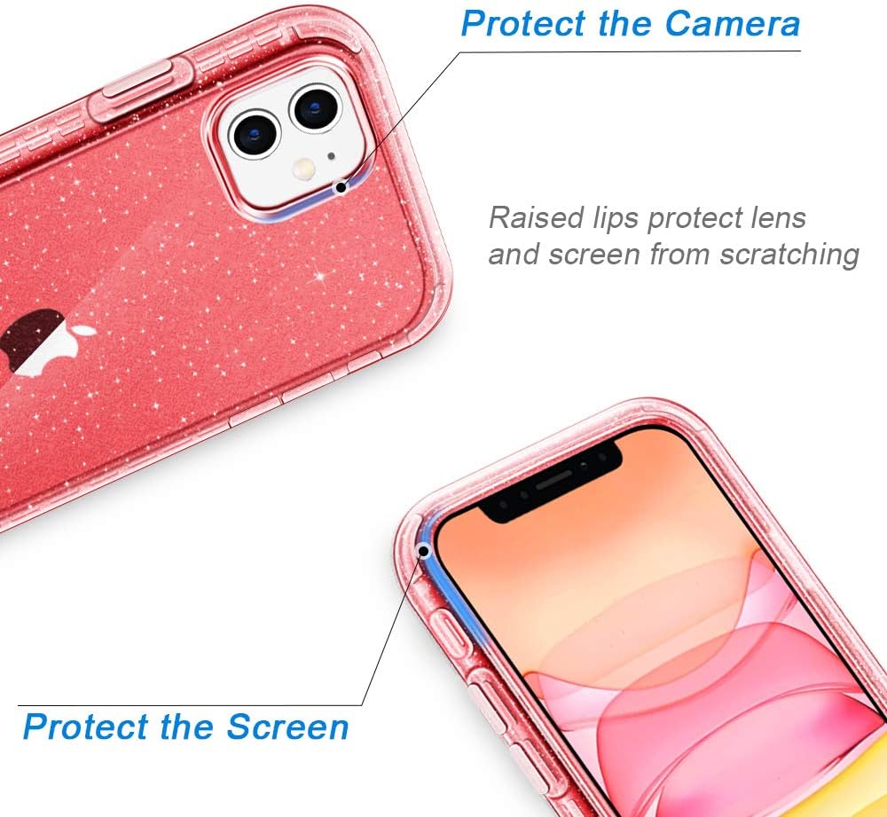 Hython Glitter Compatible with iPhone 11 Case, Slim Glitter Bling Sparkly for Women Girls Anti-Scratch Shockproof Protective Phone Case Hard Bumper Cover for iPhone 11 6.1-Inch 2019, Glitter Red