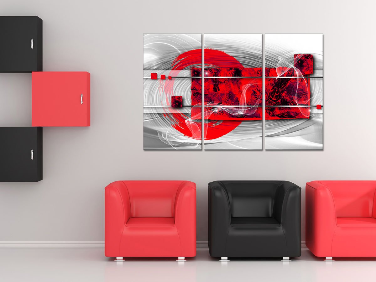 Declina, Quadro Decorativo da Parete per Soggiorno Moderno, Quadro Decorativo da Parete, Tela triptica Arte Astratta Saggezza 120 x 80 cm, Arancione, Canvas, Rosso, 120x80 cm