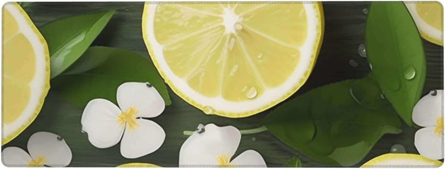 Large Gaming MousePad with Non-Slip Rubber Base Extended Laptop Desk Pad 31.5x11.8inch Long Computer Keyboard MouseMat Fresh Lemon Mousepad for Home Office Work