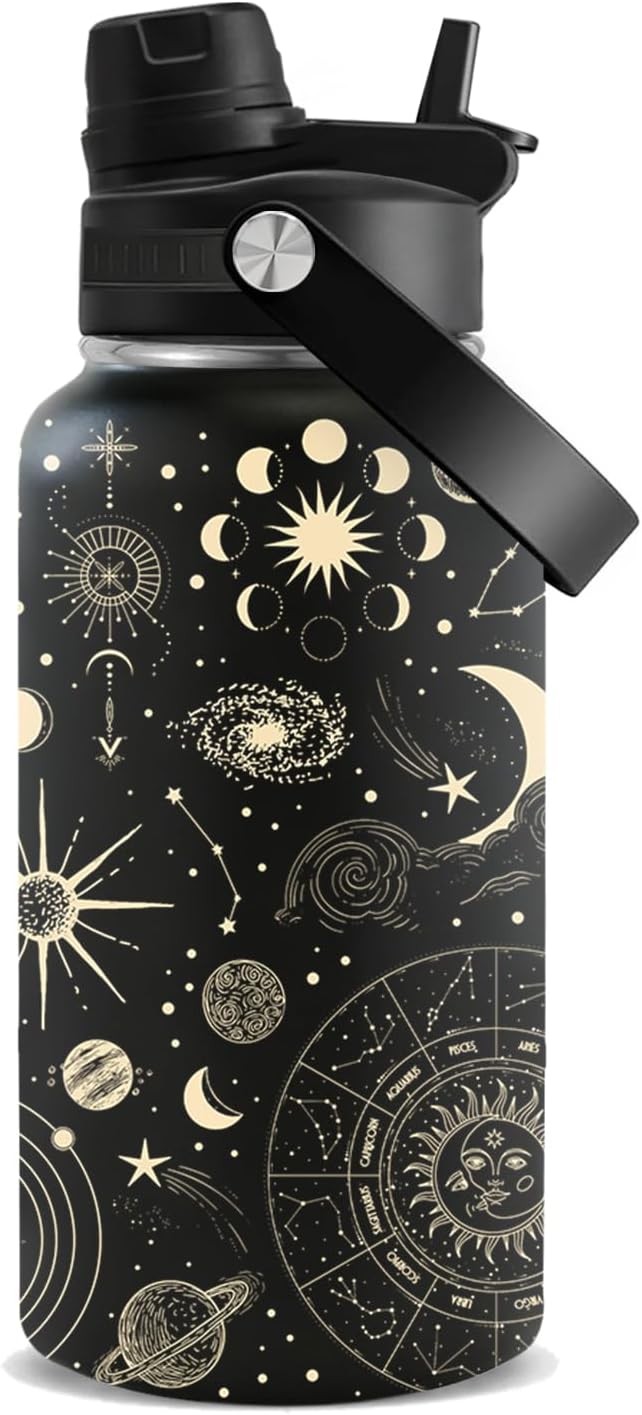 Sun Moon 26oz Water Bottle Gift for Men Women, Stainless Steel Insulated Tumbler with Handle & 2-in-1 Lid, Coffee Mug Insulated Travel Cup for Sports Birthday Gifts