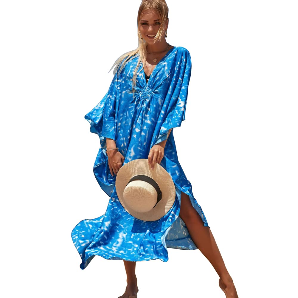 Lazz1on Largo Vestido de Playa Mujer Kaftan Bohemia Maxi Vestidos Camisolas y Pareos Bikini Cover Up