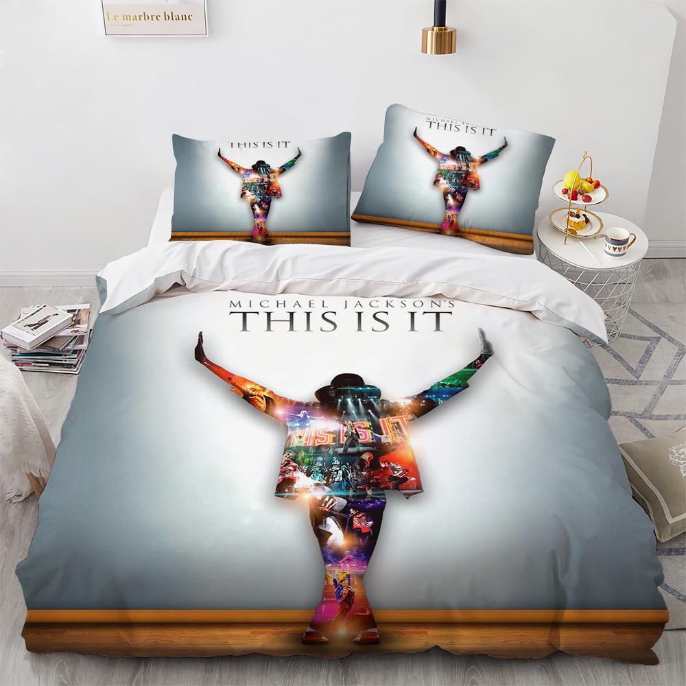 Shaari Duvet Cover Set Double 200 x 200 cm Michale Jacksen Polyester 3 Piece Bedding Set with 2 Pillowcase Kids Quilt Cover Closure