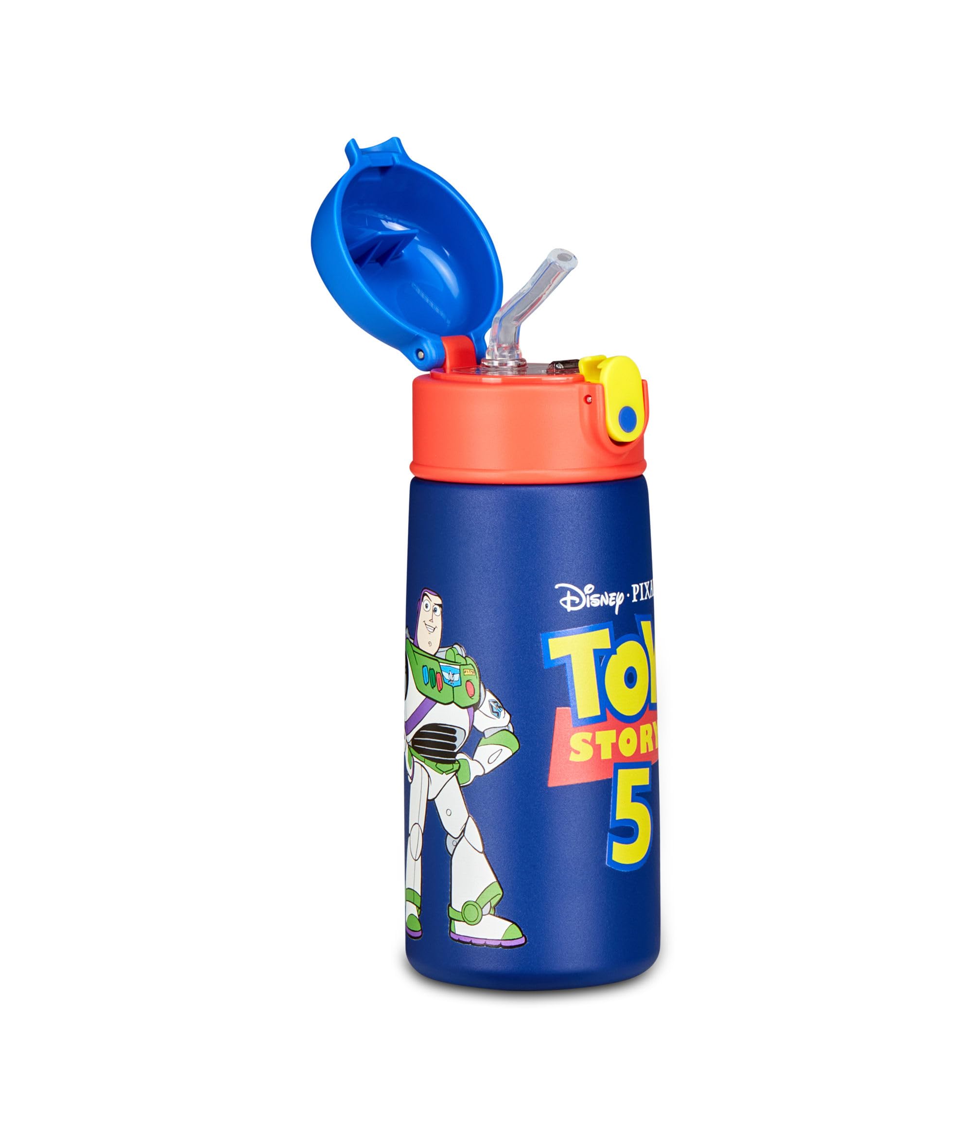 Seven Butelka na wodę Toy Story 5, niebieska, 460 ml, stal nierdzewna, bez BPA, szczelna, ciepła 12 h/zimno 24 h, szczelna, wielokrotnego użytku, szkoła, sport, podróż, dla dzieci, pomysł na prezent
