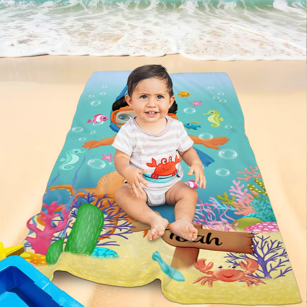 Queenshin Telo Mare Con Cappuccio Microfibra Squalo Blu, Asciugamano Da Bagno Poncho Morbido Ad Asciugatura Rapida Per Bambini 65 X 75 Cm